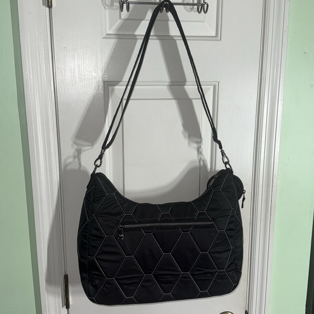 Lug Winger Black Hobo Bag With Silver/Geo Grid Flora Grey Large Crossbody Bag - Picture 9 of 14